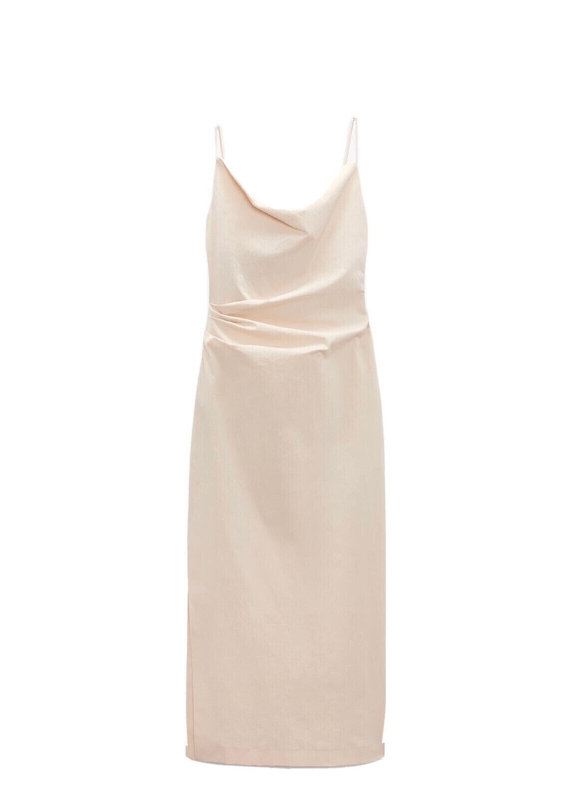 Zara Women's Strappy Draped Midi Dress Cotton Ecru Stretch Size Large 3161/371